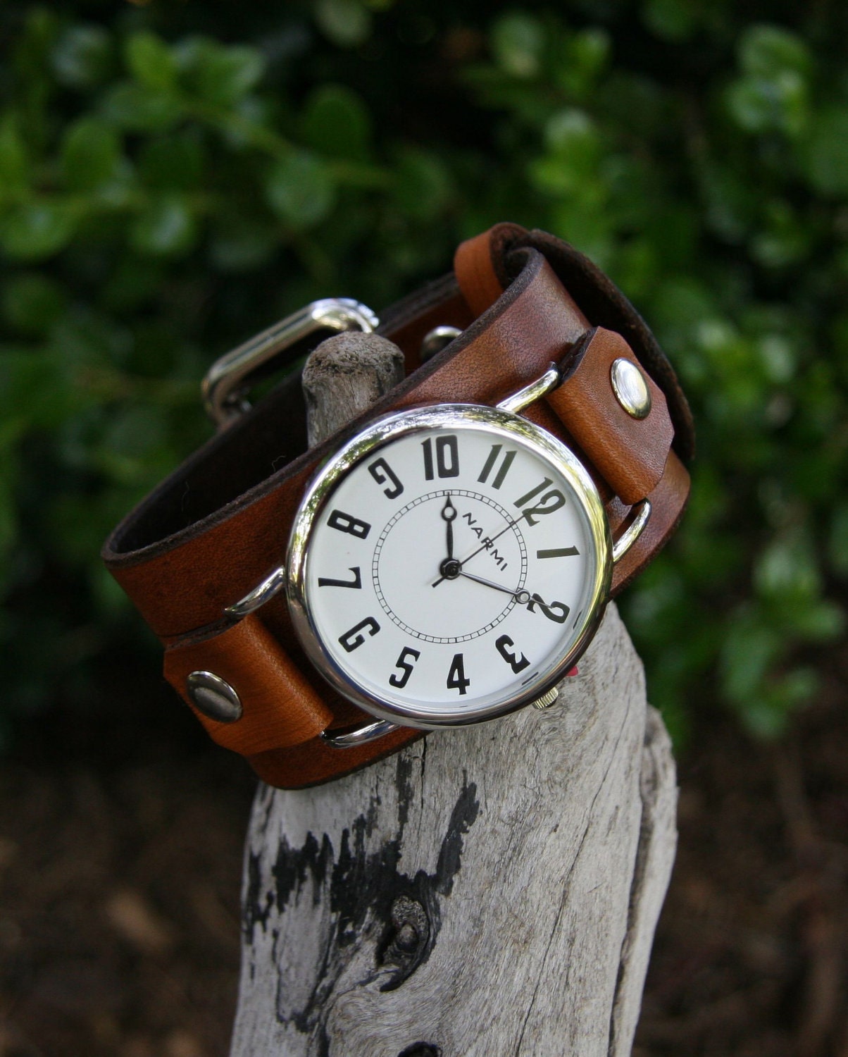 Hand-Crafted Big and Bold Deep Brown Leather Watch for Men and Women