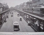 1894 Photography of America - The Bowery New York City New York - Antique Victorian Era Fine Art for Framing 100 Years Old