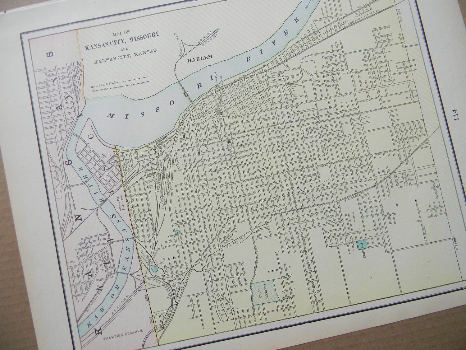 1898 City Map Kansas City Missouri - Vintage Antique Map Great for Framing 100 Years Old