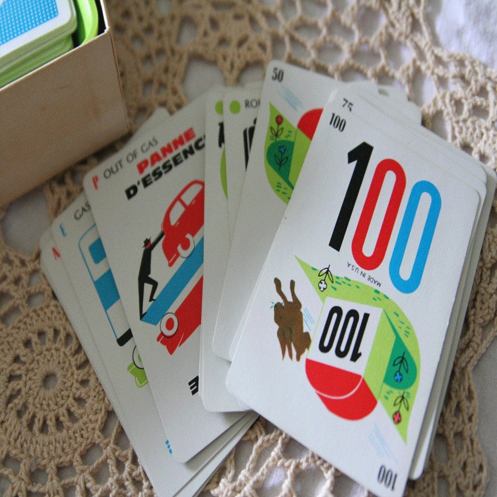 Vintage 1964 French Game Cards Numbers Mille Bornes for Collage Mixed Media 53 pieces