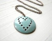 Turquoise Blue Heart Necklace - Enamel On Copper
