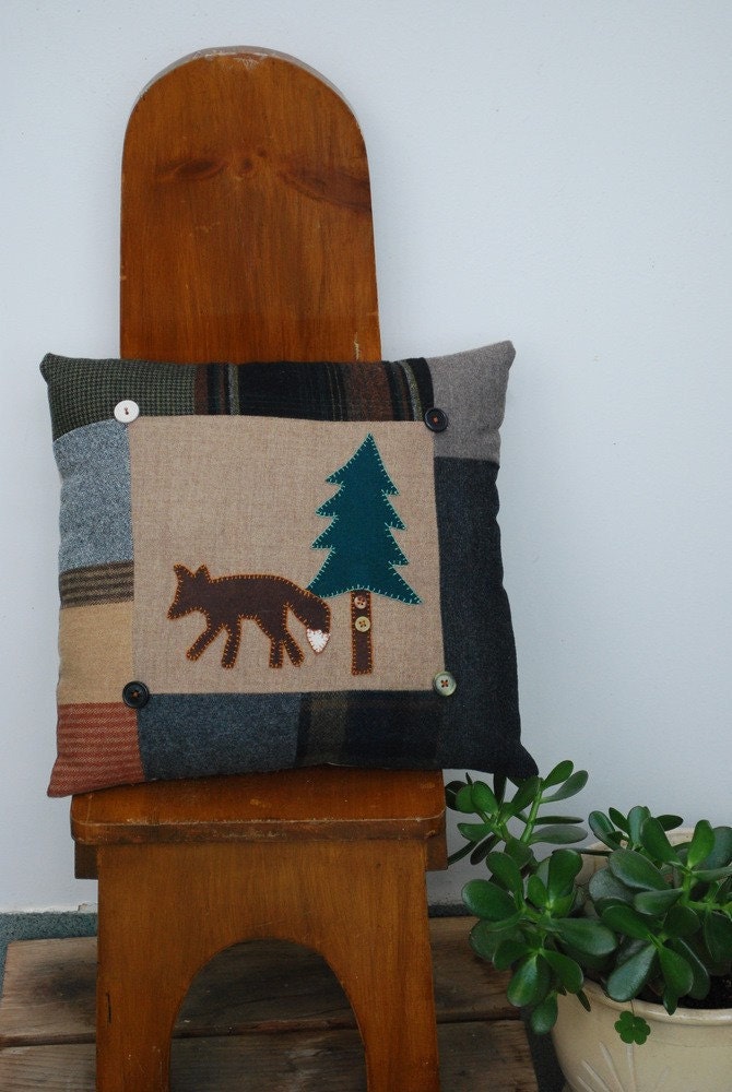 Wool Fox Pillow Lodge Cabin Decor Accent Forest