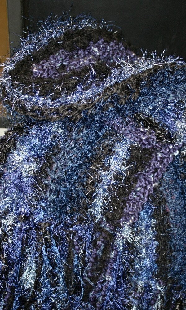 Night Sky Scarf Blue Black Chunky Blended Yarn Wide Fashion Texture Fall Fashion by Northernnlodge on Etsy