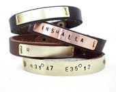Mens Personalized Hand stamped Leather Cuff Bracelet