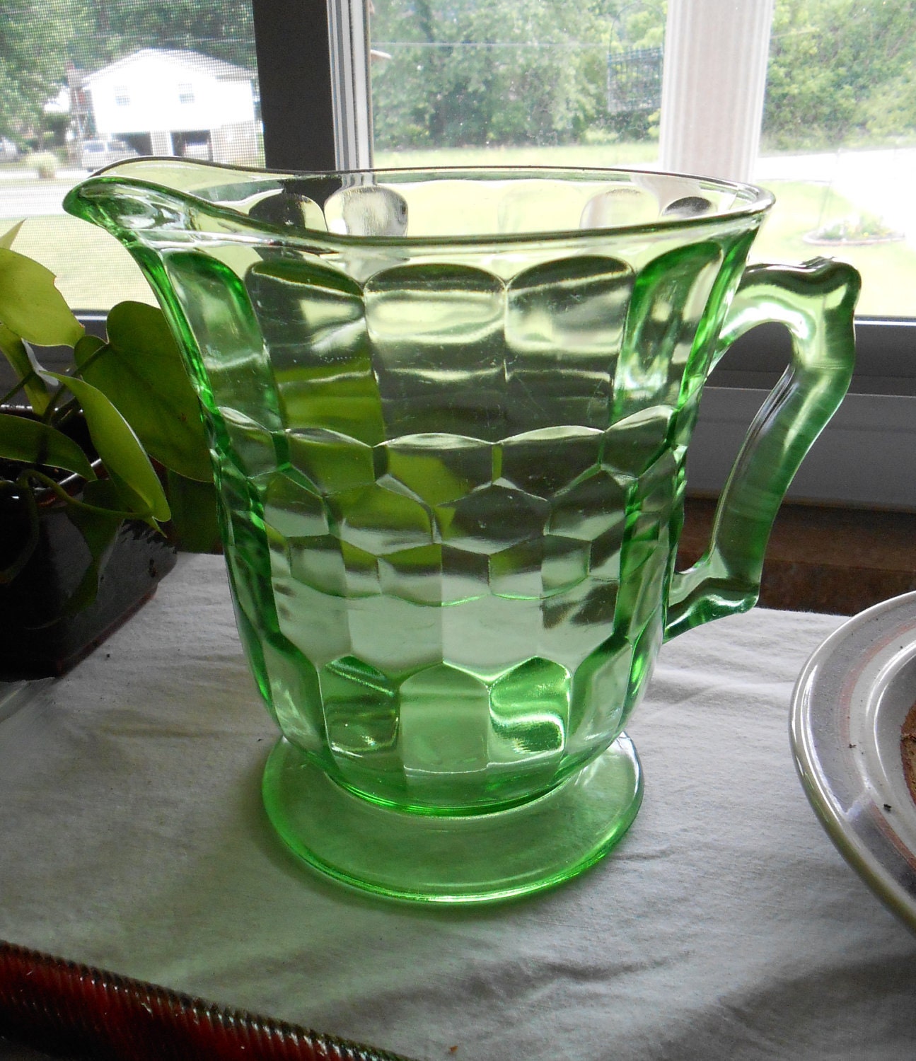 Hazel Atlas Green Depression Glass Pitcher By Savannahguzvintage