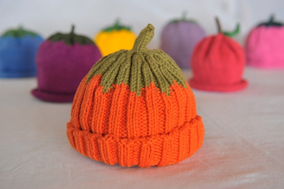PUMPKIN fruit cap hand knit baby hat 100 by EagerHandsBoutique