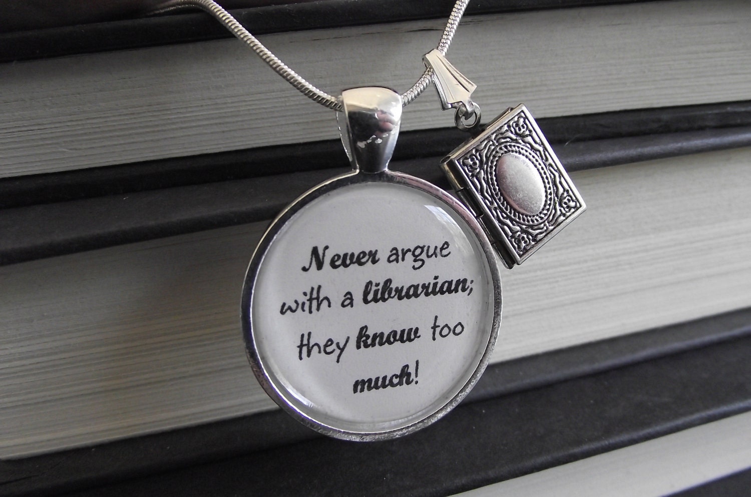 Never argue with a librarian, they know to much- buy two get one free- 16", 18", 22", 28" snake chain- Ready To Ship