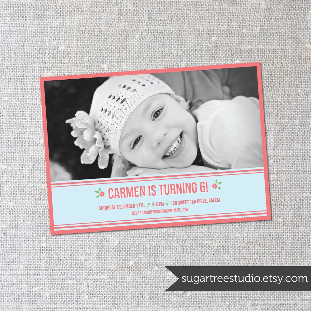 Dainty Flowers - Birthday Custom Photo Invitation