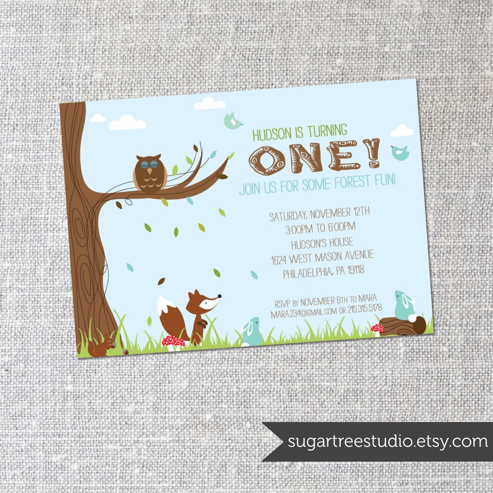 Woodland Birthday - Birthday Invitation, First Birthday or Birth Printable Announcement Custom Photo Card