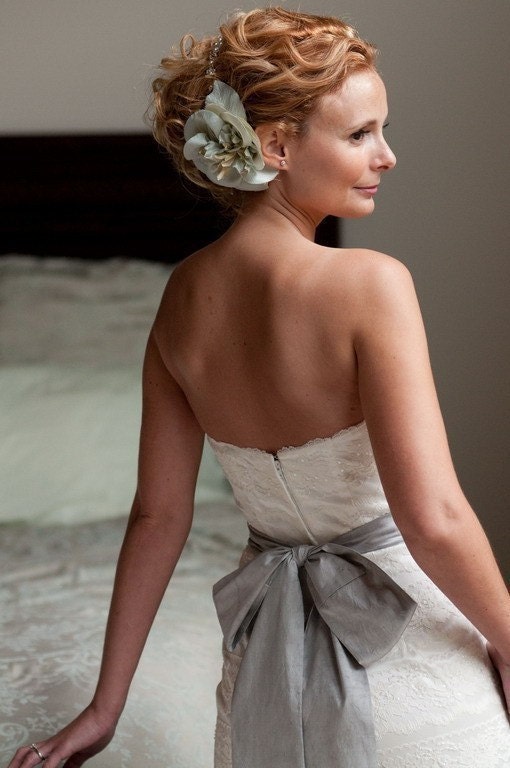 Gray Wedding Sash, Bridal Sash -- Long Satin ribbon Sash for Your Wedding Dress