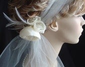 Retro-Tulle Headband with Small Cabbage Rose Fascinator