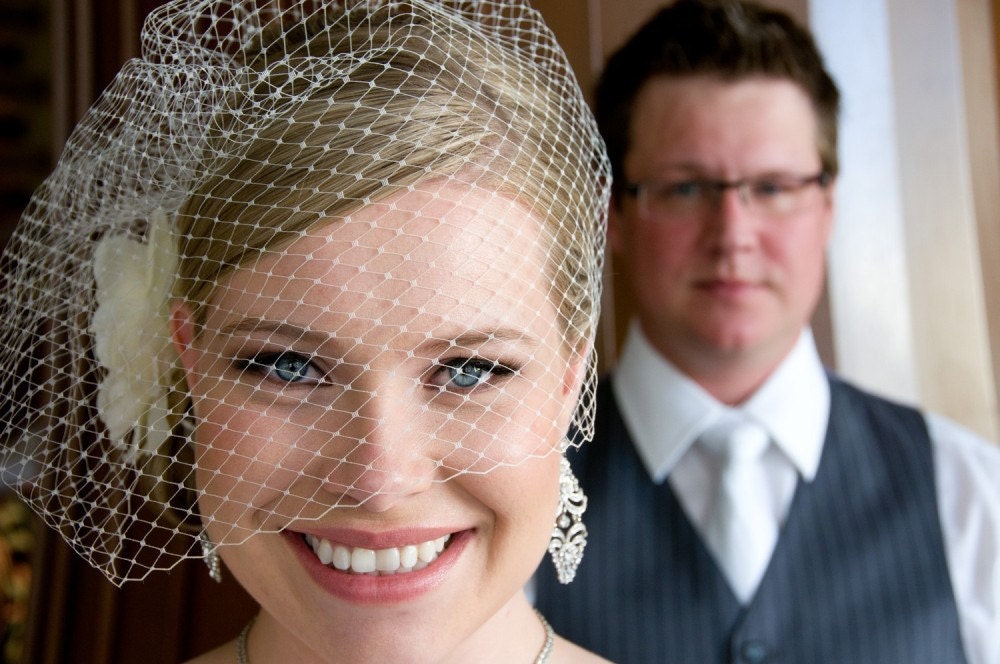 Beautiful Full Birdcage Veil as seen in the StyleMePretty wedding blog-- Ready to Ship