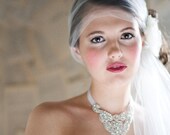 Wedding veil,  Bridal Veil -- An Original Design -- Retro-Tulle Headband with Hand-made Chiffon Flower with Button center