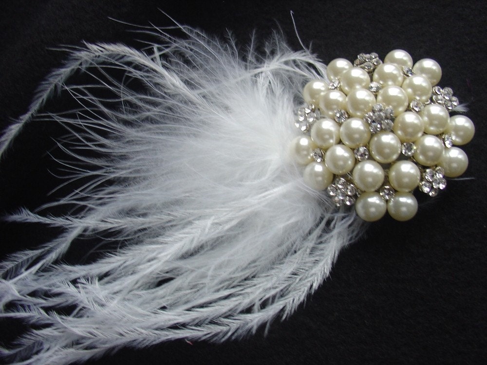 Wedding Headpiece -- Hair Brooch with Feathers-- White or ivory feathers