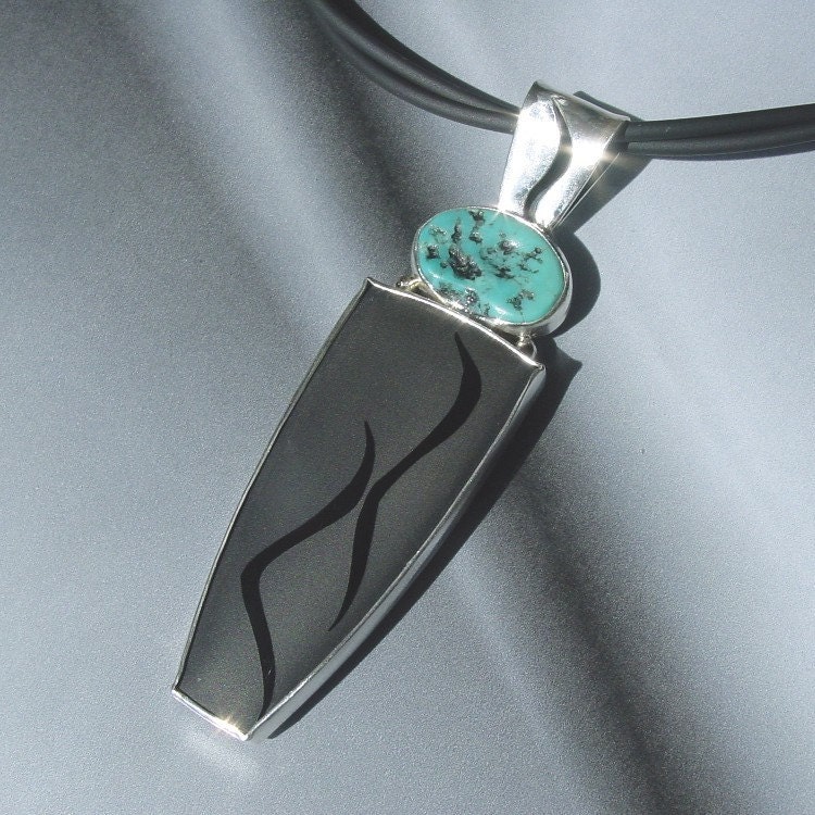 Onyx with Turquoise Sterling Silver Slide