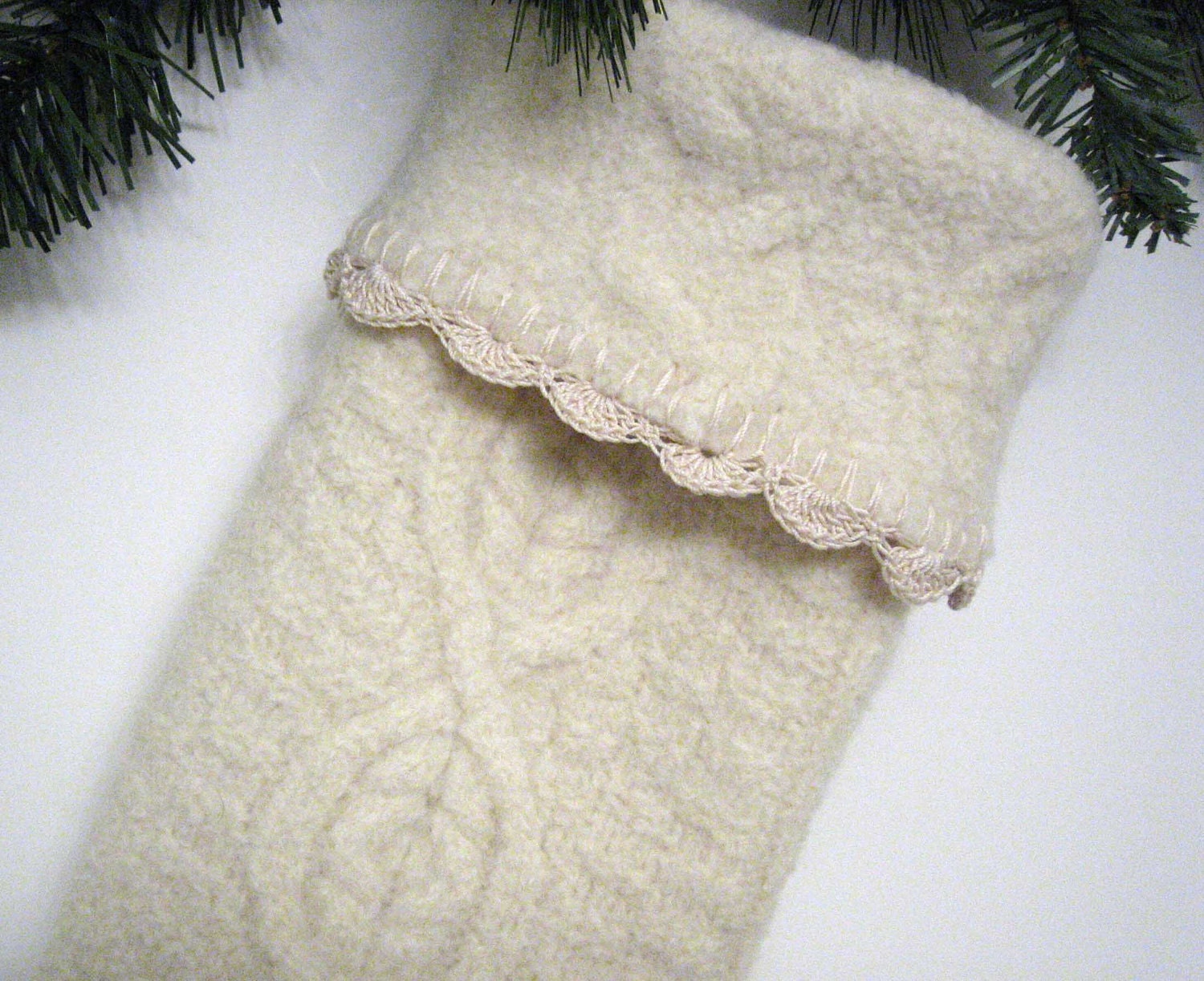 Winter White Cable Knit Christmas Stocking Handmade by ...