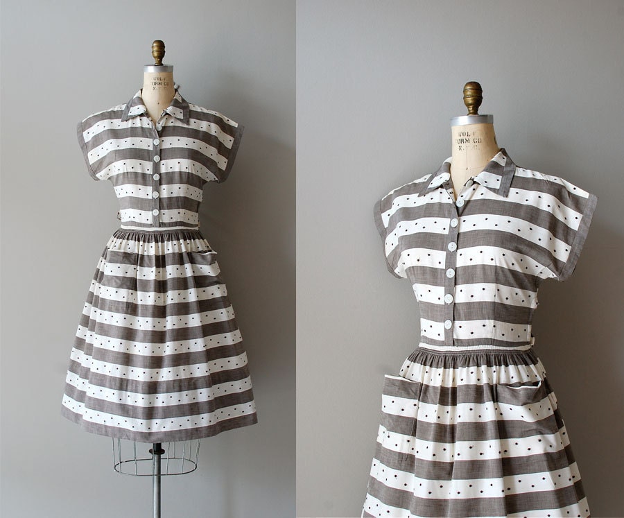 1940s dress / cotton 40s dress / Dotty Stripe dress