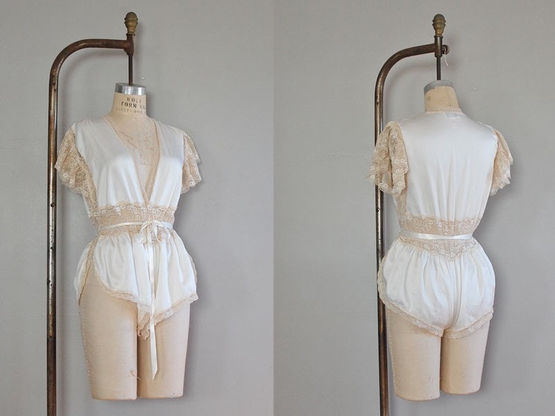 vintage 1970s Boudoir Lace romper