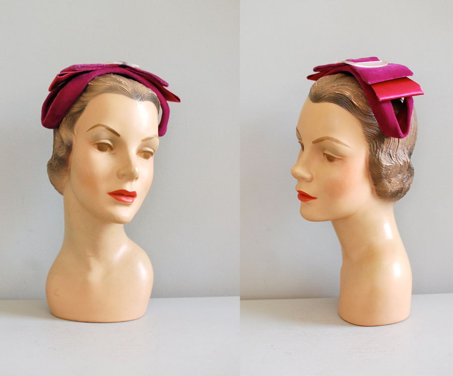 1950s hat / headband hat / 50s hat / Raspberry Bow