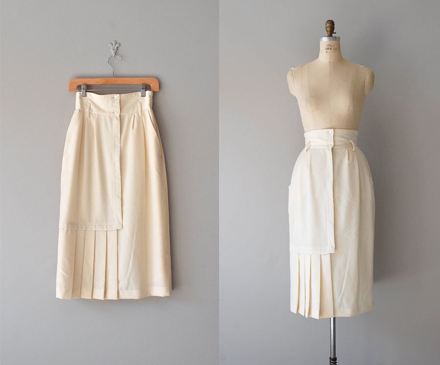 high waisted skirt / wool cream skirt / Blanched Almond skirt