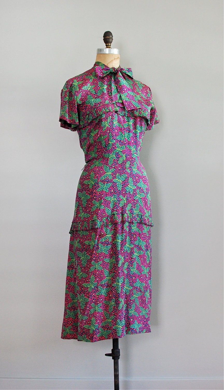 1930s dress / silk 30s dress / Pointillism Butterfly dress