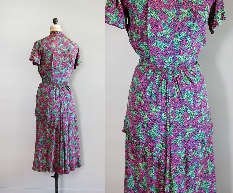 1930s dress / silk 30s dress / Pointillism Butterfly dress