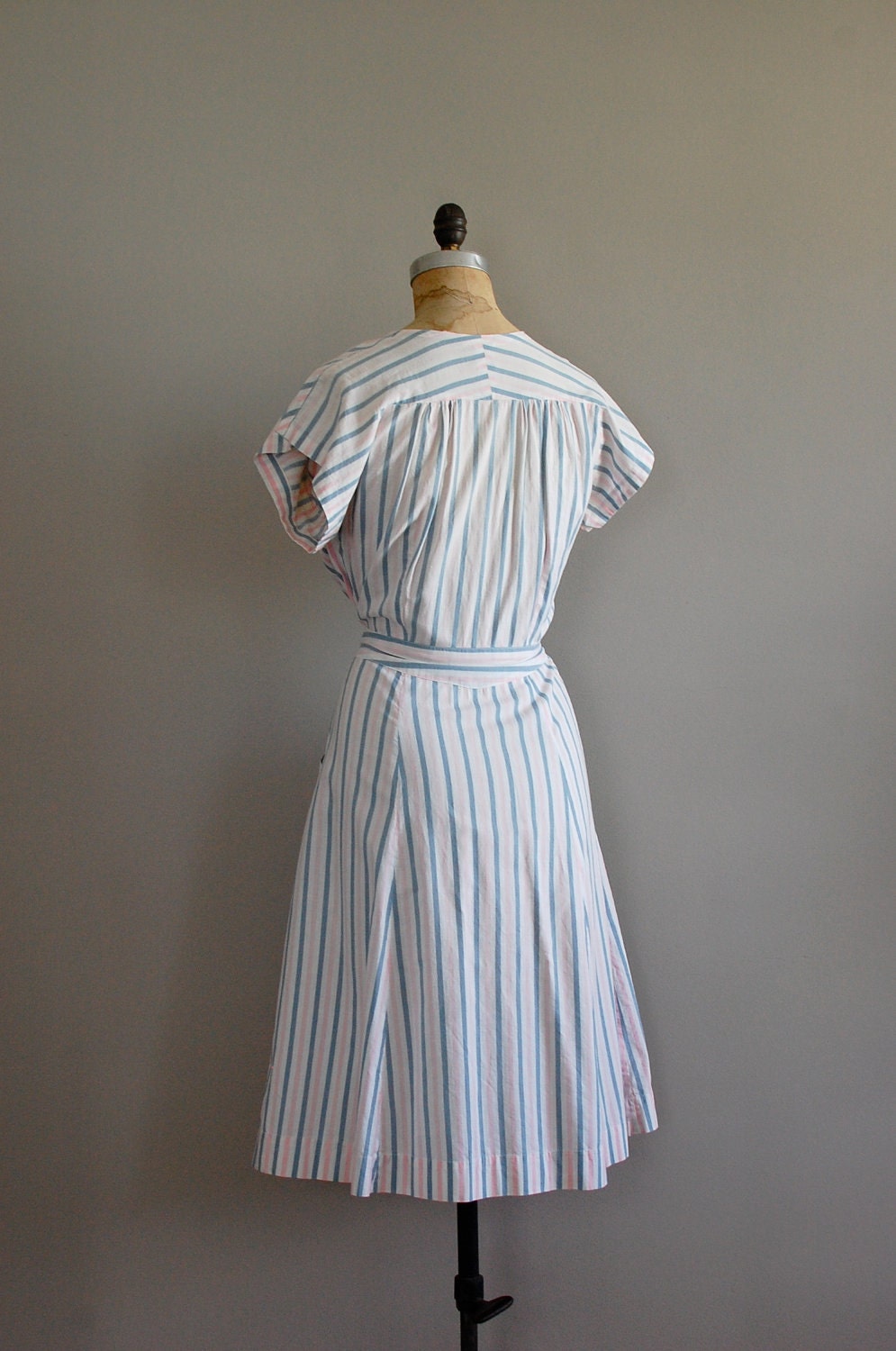 1940s dress / 40s dress / Bedsheet Stripes dress