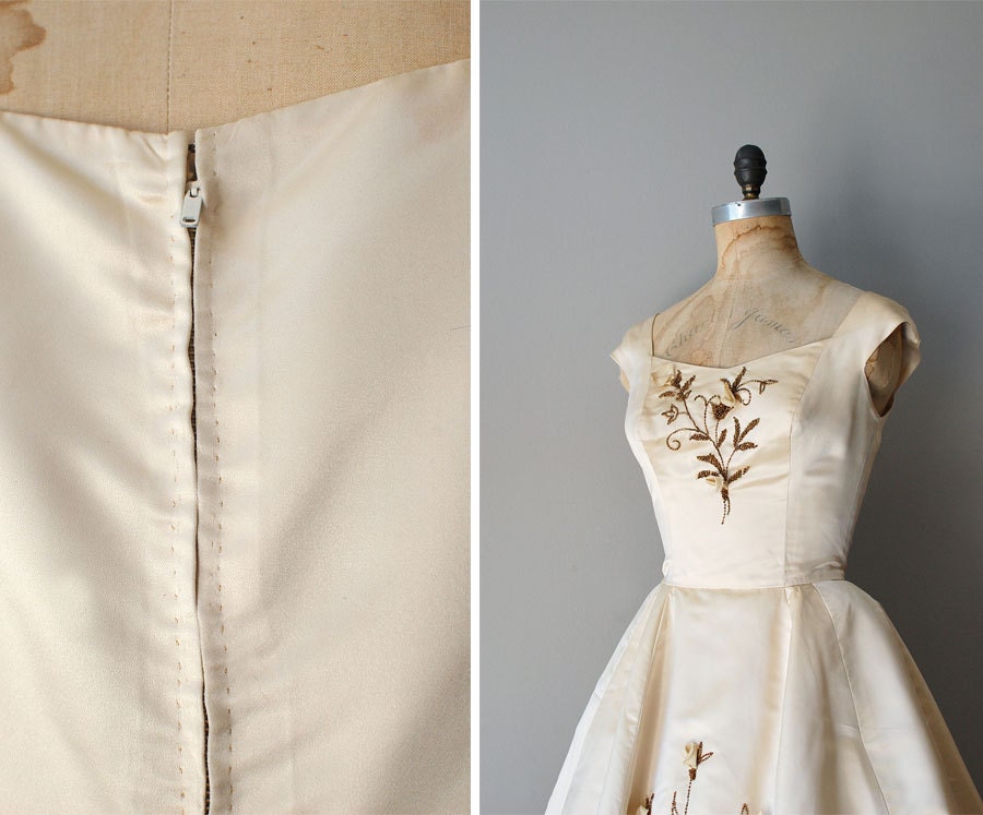 1950s wedding dress / silk 50s dress / beaded wedding dress / An Impossible Dream