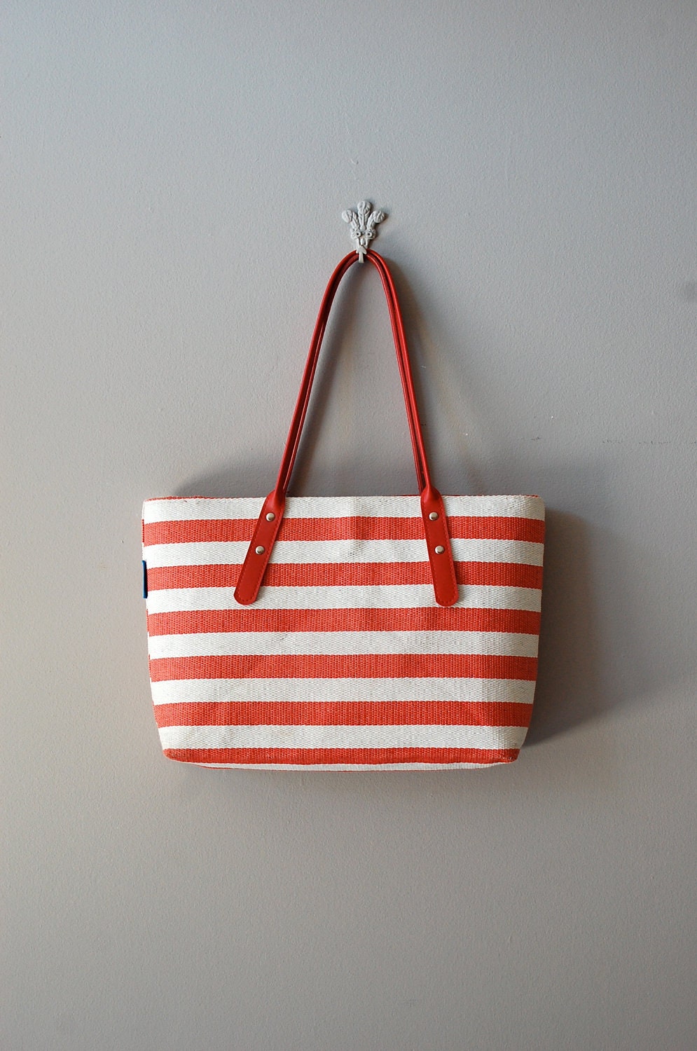 beach bag / straw tote / striped / Red Stripe bag