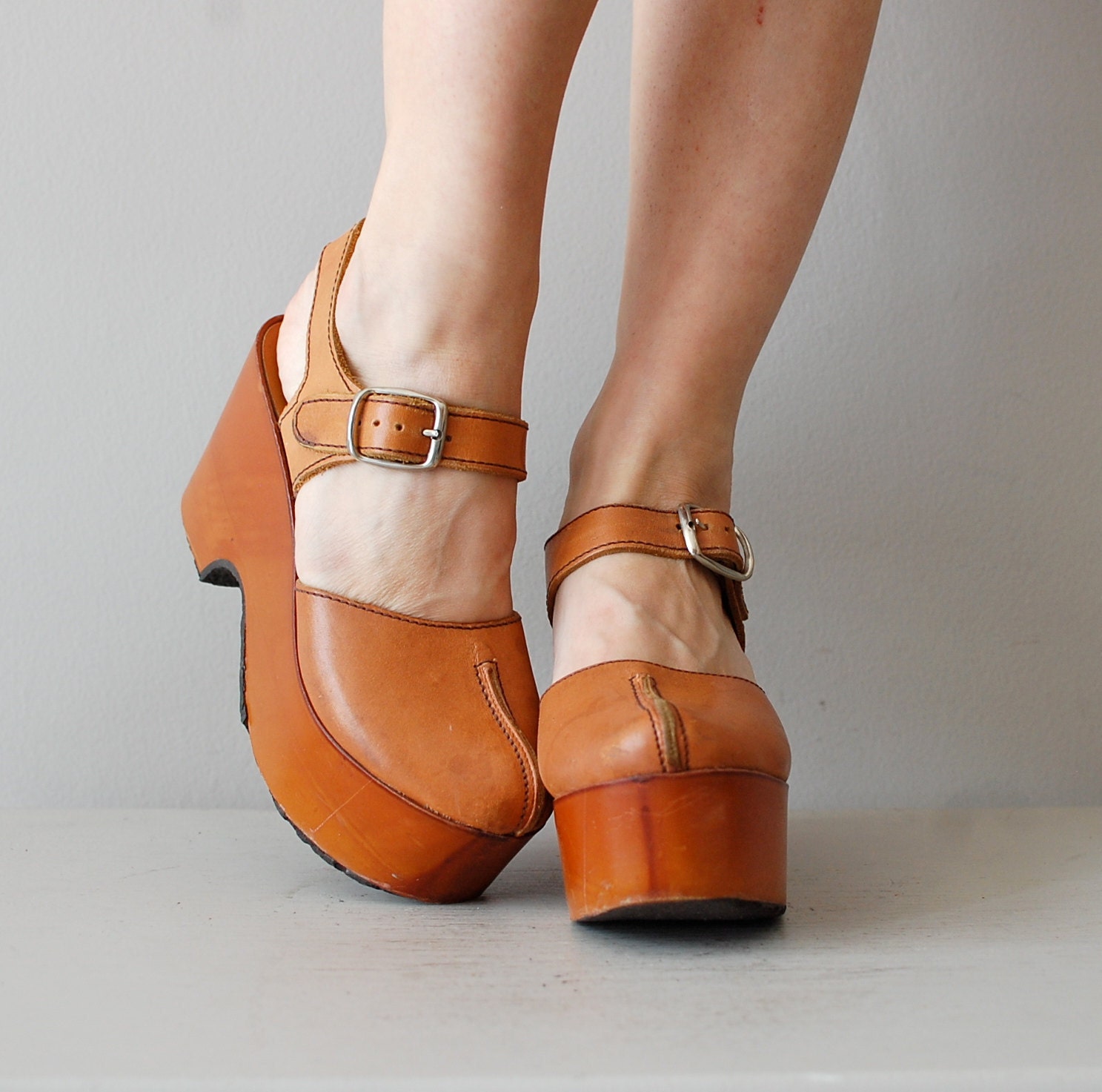 r e s e r v e d...platform shoes / 1970s wooden platforms / Platform Mary Janes
