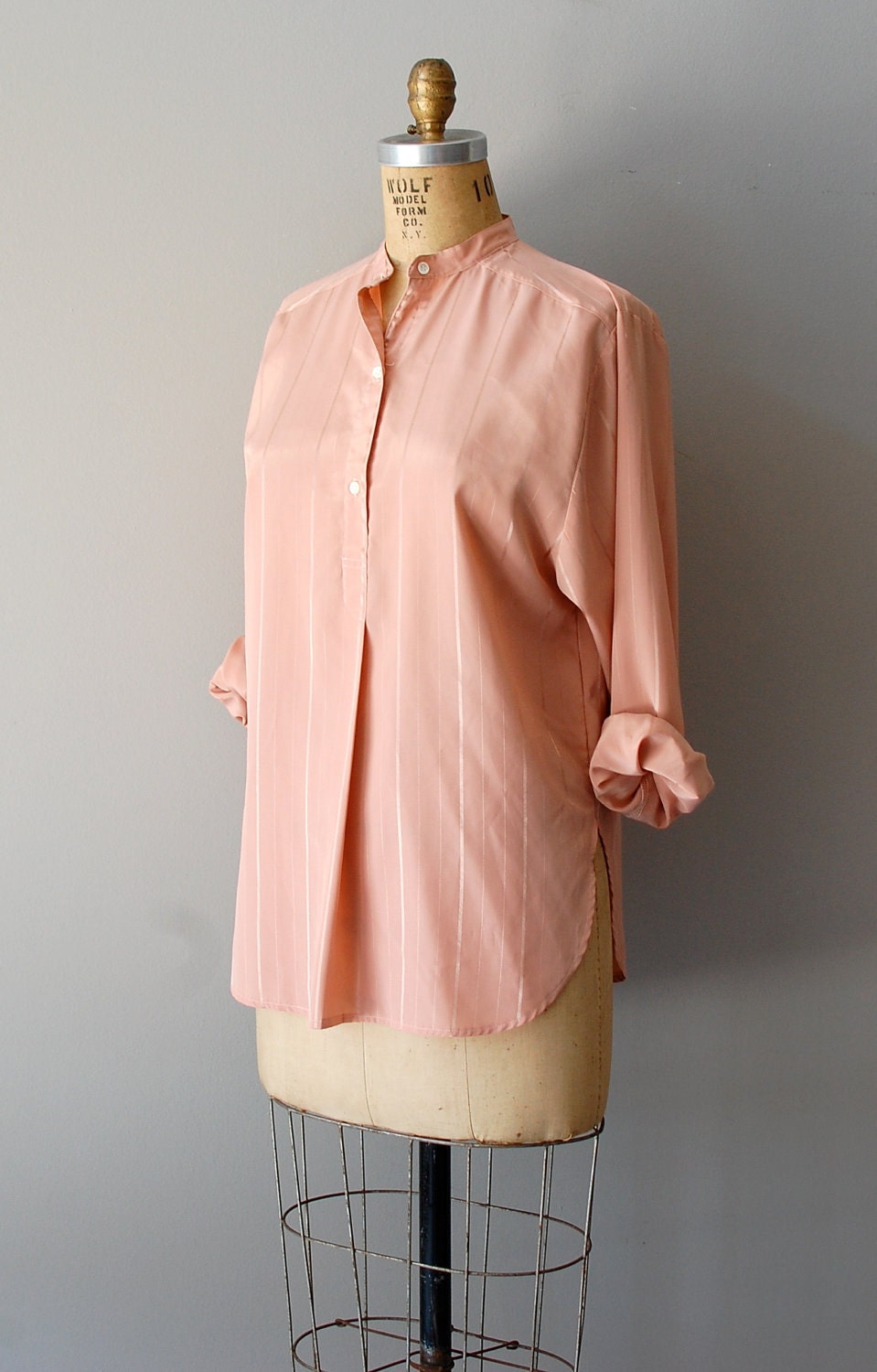 1970s blouse / 70s blush henley tunic / Blush Stripe blouse