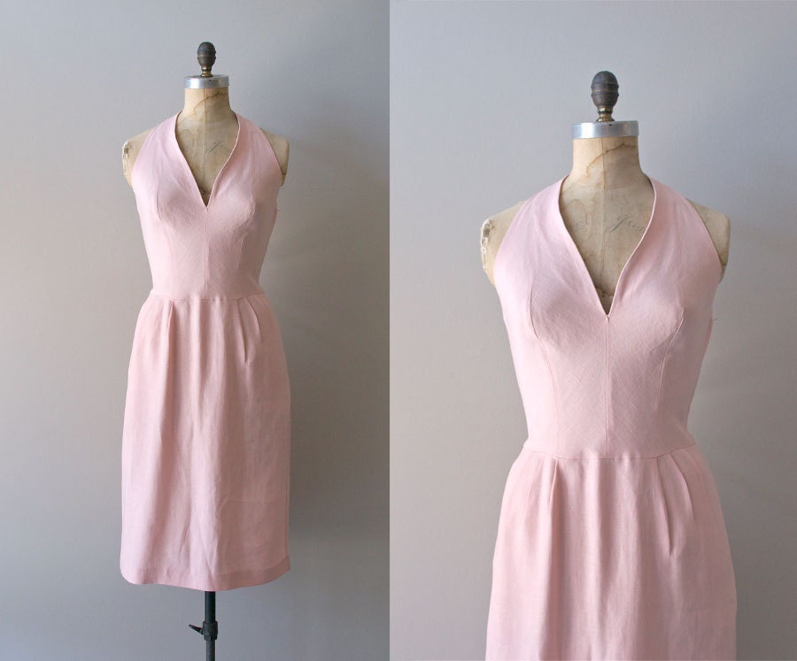 r e s e r v e d...1950s dress / 50s halter dress / linen / One Carnation dress