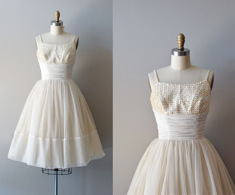 50s wedding dress / chiffon 1950s wedding dress / Among Angels