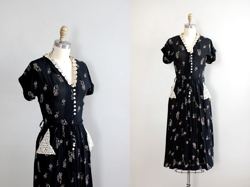 vintage 1940s dress / 40s dress / Chiaroscuro