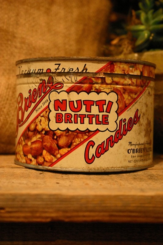 CANDLE Unique Hand-Poured Soy Wax Candle in Vintage Brien's NUTTY Brittle CandiesTin Can GREAT Gift Antique Collectable farmhouse Tin