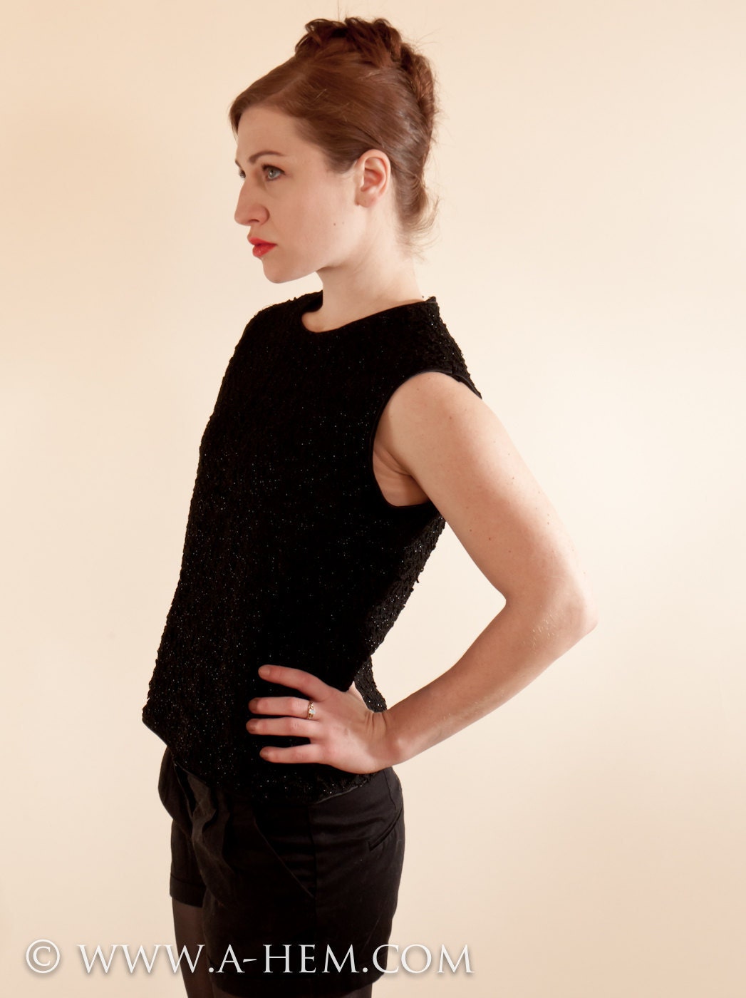 Jet Black Sparkly Formal Tank Blouse - NOS 1960s