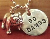 Bulldog Charm Necklace - Hand Stamped 1/2" Disc - Georgia Bulldog Necklace - Mississippi State Bulldogs