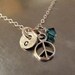 Peace Sign Necklace - Peace Jewelry - Sterling Silver with Hand Stamped Initial and Swarovski Crystal - Life is Rosey Charm Chain