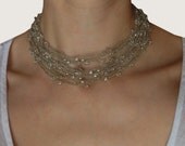 Linen Thread Silver Glass Beaded Necklace. MARIZ. Headband. Bracelet.