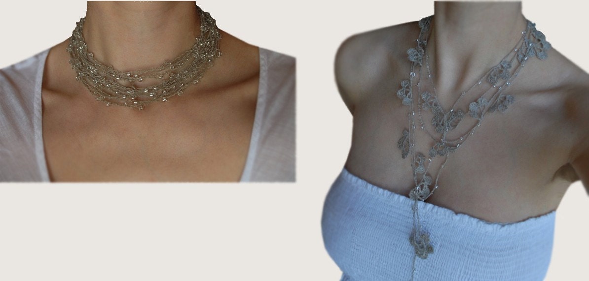 FEATURED on JeWELRY AFFAIRE MaGAZINE . Linen Lariats -Necklaces .Set of 2