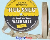 Hug Snug Seam Binding 100-yds Roll 1/2inch Wide Hug Snug - 027 - TAUPE TAN - 100 percentage Woven-edge Rayon - Wash 'n Wear - made in USA