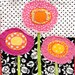 poppy quilt- wall art quilt in pink, yellow and orange on black and white-Christmas in July, FREE US SHIPPING