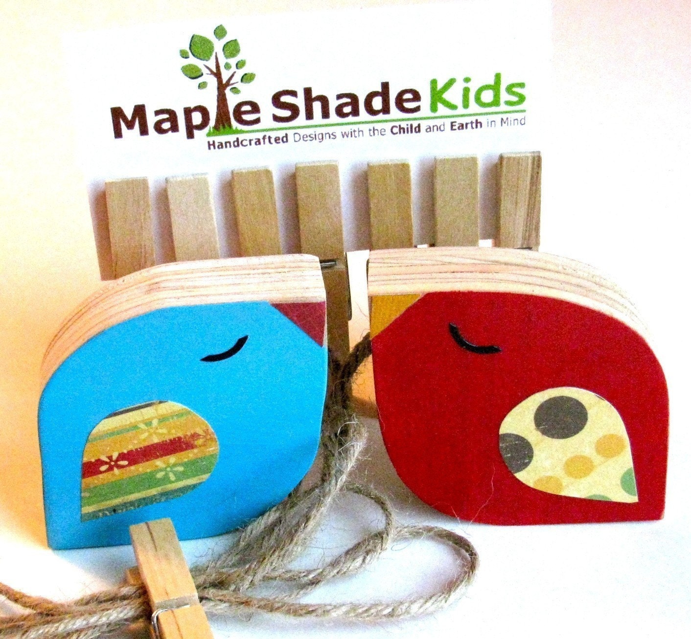 Love Bird Art Clips Turquoise and Red- eco-friendly by Maple Shade Kids