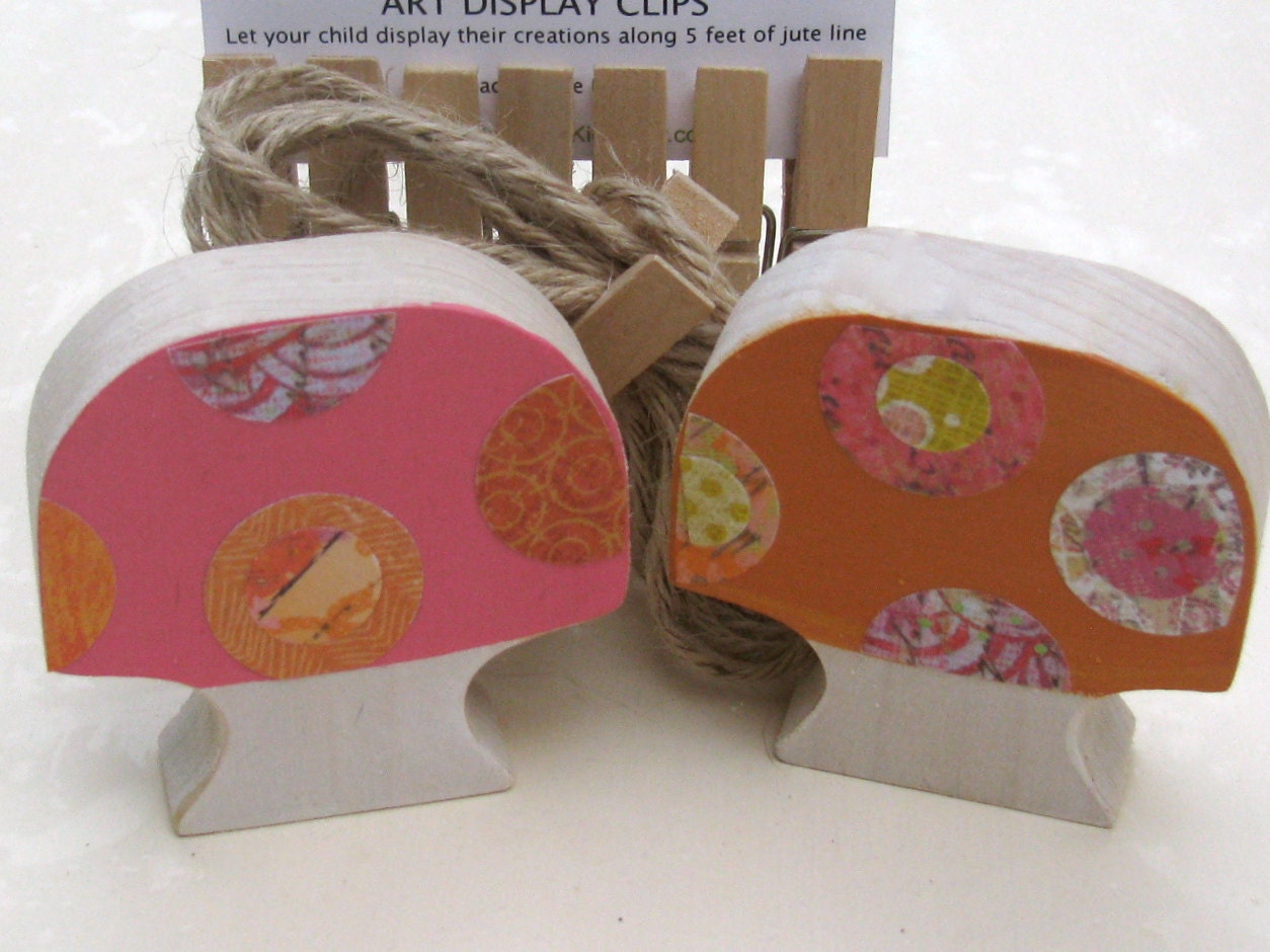 Mushroom Art Display Clips - Pink and Orange- eco-friendly - by Maple Shade Kids