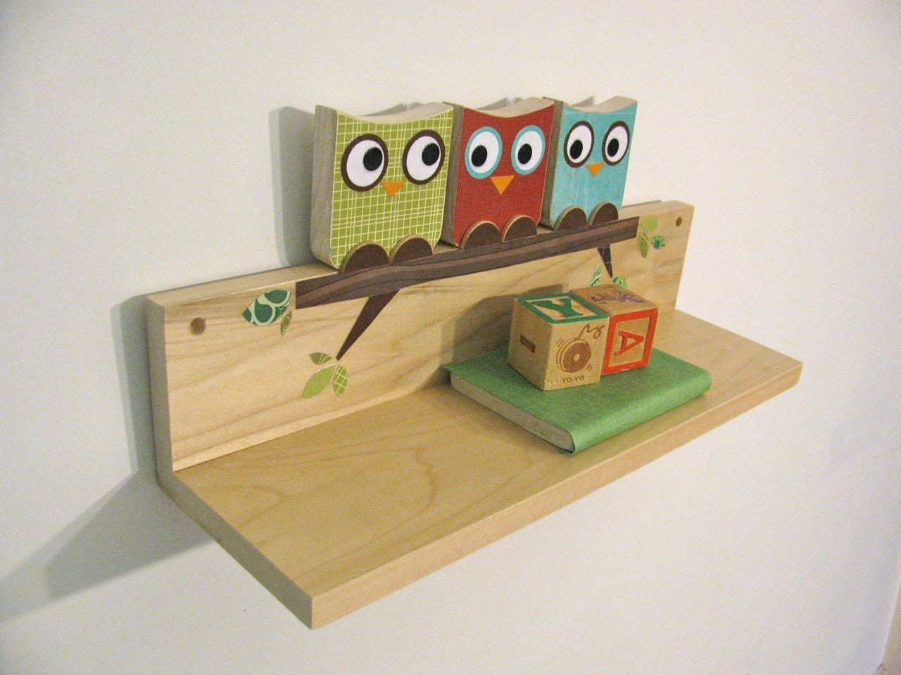 Owl Friends Shelf - Lime, Red and Turquoise - eco-friendly by Maple Shade Kids