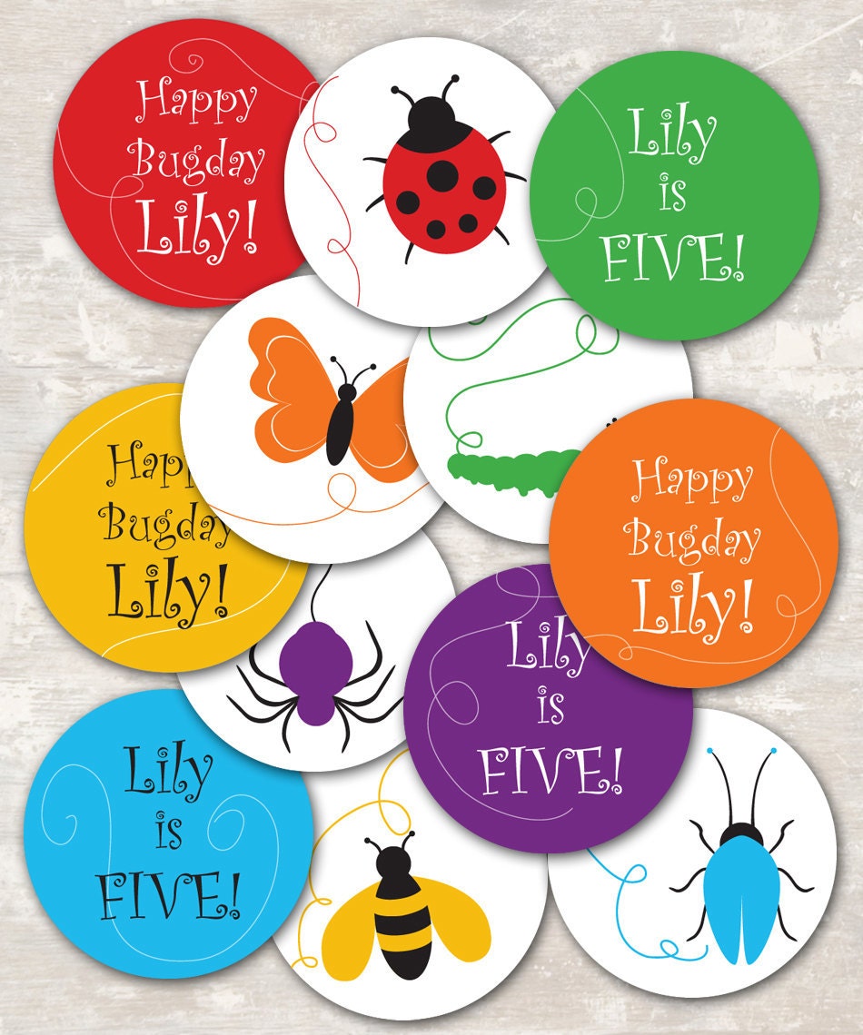 PRINT & SHIP Rainbow of Bugs Birthday Party Cupcake Toppers (set of 12) Il_570xn