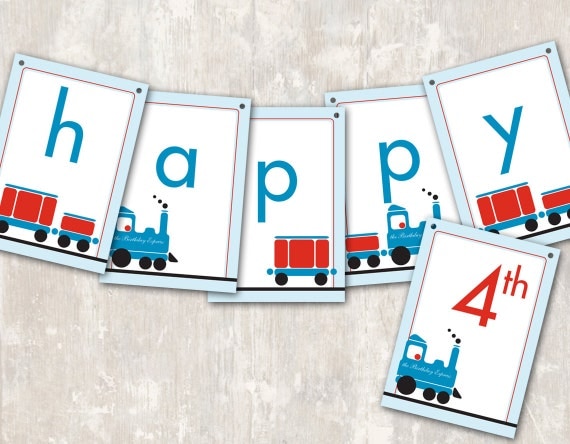 PRINT & SHIP Train Birthday Party Pennant Banner ("Happy 1st Birthday") Il_570xn