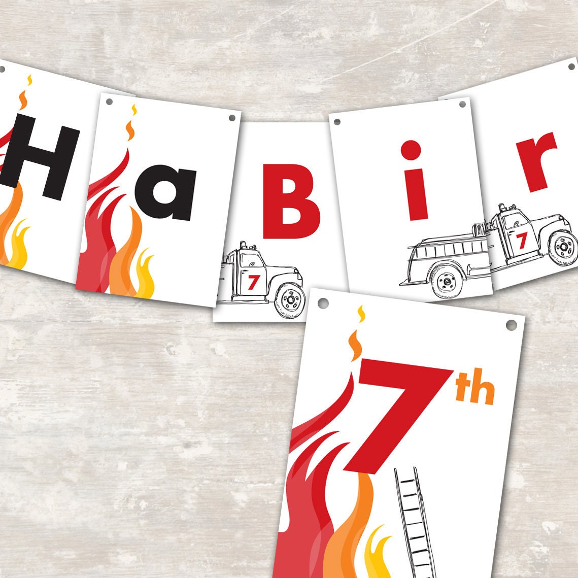 Fire Truck Birthday Party Pennant Banner ("Happy 1st Birthday") PRINT & SHIP Il_570xn