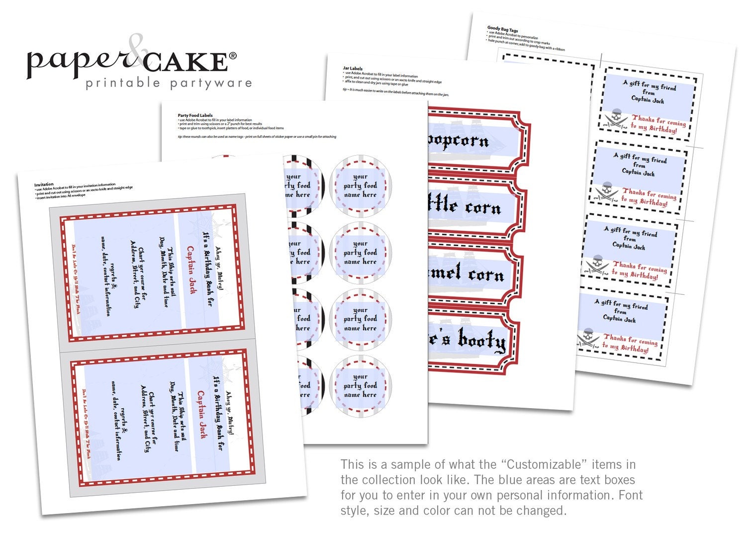 Pirate Birthday PRINTABLE Party Collection - You Customize EDITABLE TEXT
