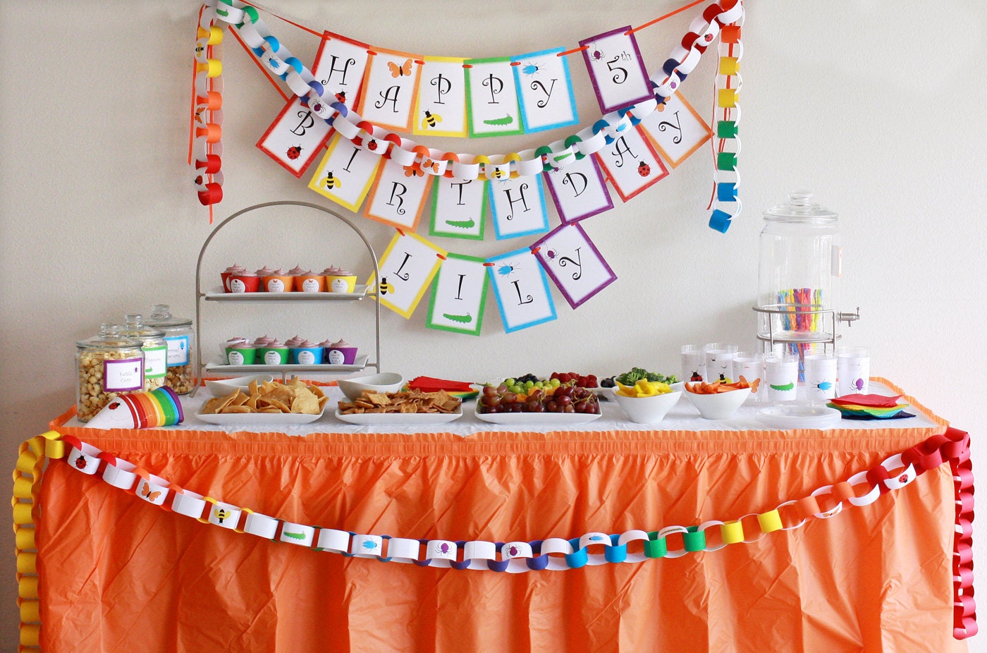 Rainbow of Bugs Birthday PRINTABLE Party Collection - You Customize EDITABLE TEXT Instant Download
